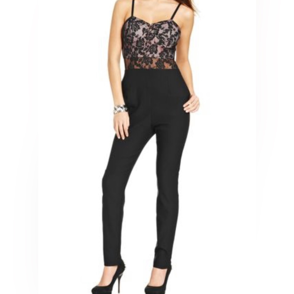 Material Girl Black Sleeveless Lace Front Pants Jumpsuit